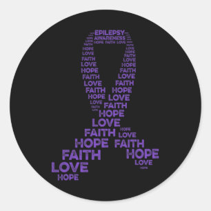 Epilepsi Awareness Hope Faith Kärlek Lila Ribbon W Runt Klistermärke