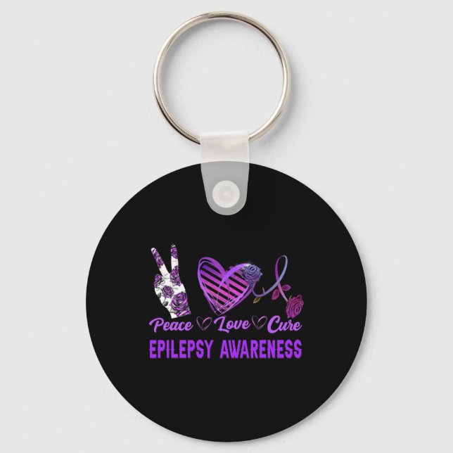 Epilepsi Awareness Peace Kärlek Cure Lila Gift Nyckelring (Framsida)