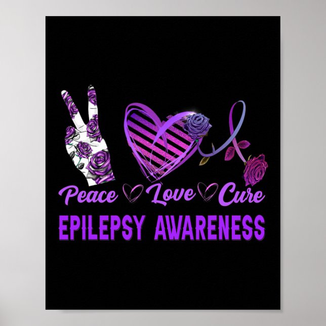 Epilepsi Awareness Peace Kärlek Cure Lila Gift Poster (Framsidan)