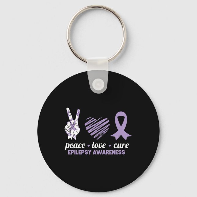 Epilepsi Awareness Peace Kärlek Cure Ribbon Nyckelring (Framsida)