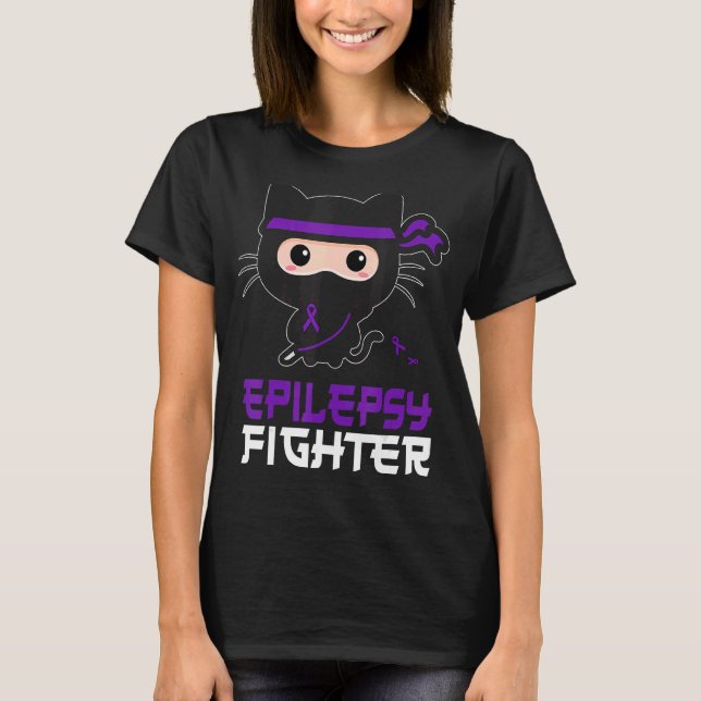 Epilepsi Fighter Ninja Kattunge Epileptic Medveten T Shirt (Framsida)