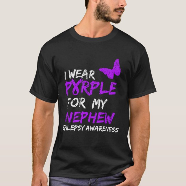 Epilepsi I Bära Lila för min Nephew Ribbon Pullov T Shirt (Framsida)