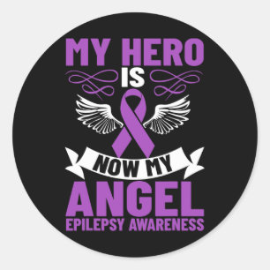 Epilepsi Ribbon My Hero är nu Min epilepsi A Runt Klistermärke