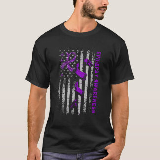 Epilepsimedvetande Patriotisk Amerikanflagga Purpu T Shirt