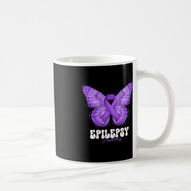 Epilepsimedvetandegrad Månad Lila Ribbon Butterfly Kaffemugg (Höger)