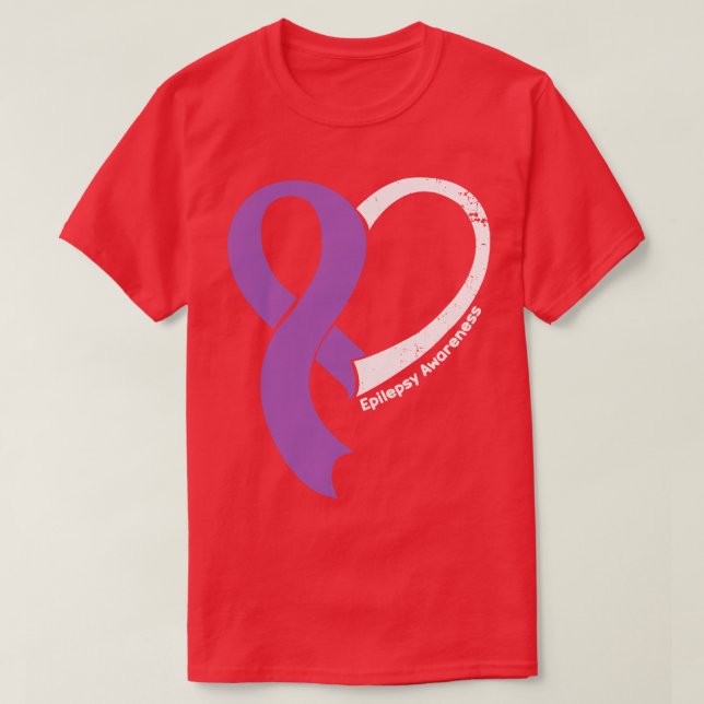 Epilepsimedvetenhet Hökar Kärlek Heart Ribbon Lyck T Shirt (Design framsida)