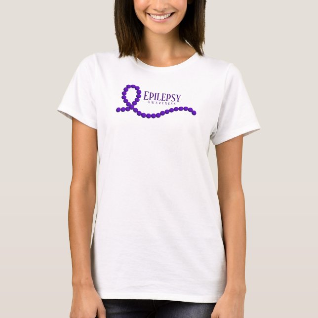 Epilepsimedvetenhet Lila Ribbon Pärlor T Shirt (Framsida)