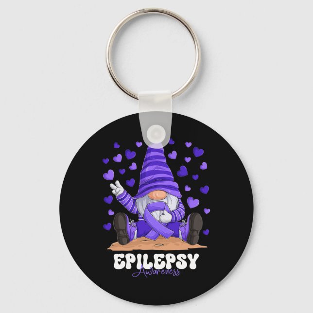 Epilepsimedvetenhet Månad Lila Ribbon Gnome Nyckelring (Framsida)