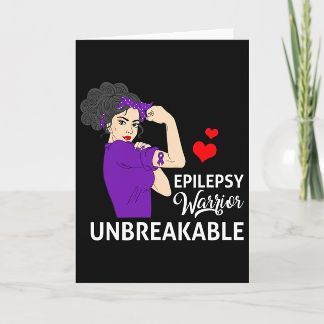 Epilepsimedvetenhet Warrior Obrytbar Stark Kvinna Kort (Framsida)