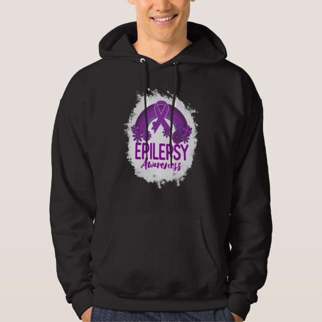 Epilepsy Awareness Bleached Rainbow Purple Ribbon Hoodie (Framsida)