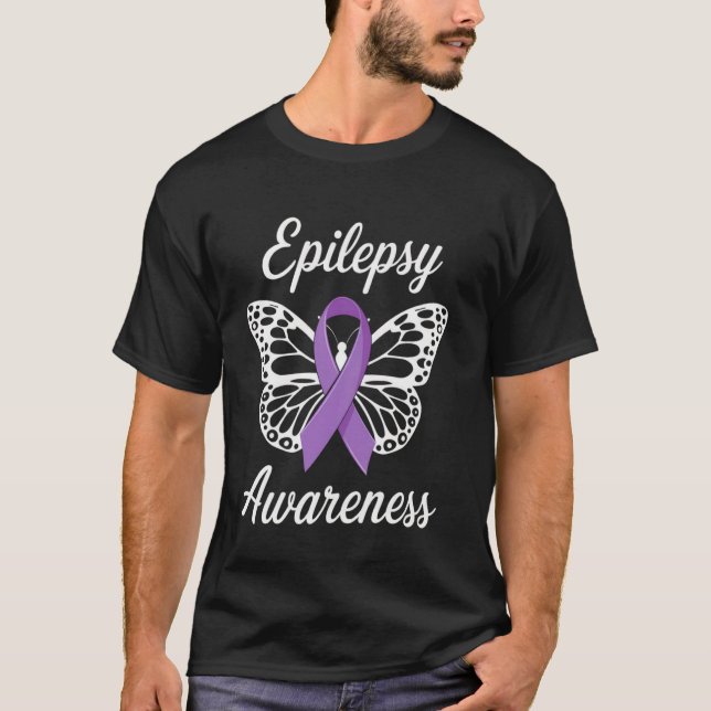 Epilepsy Awareness Butterfly Ribbon Support Butter T Shirt (Framsida)