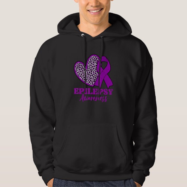 Epilepsy Awareness Heart Purple Ribbon Hoodie (Framsida)