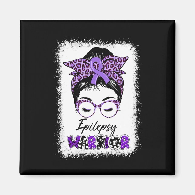 Epilepsy Awareness Messy Bun Warrior Leopard Banda Magnet (Framsidan)