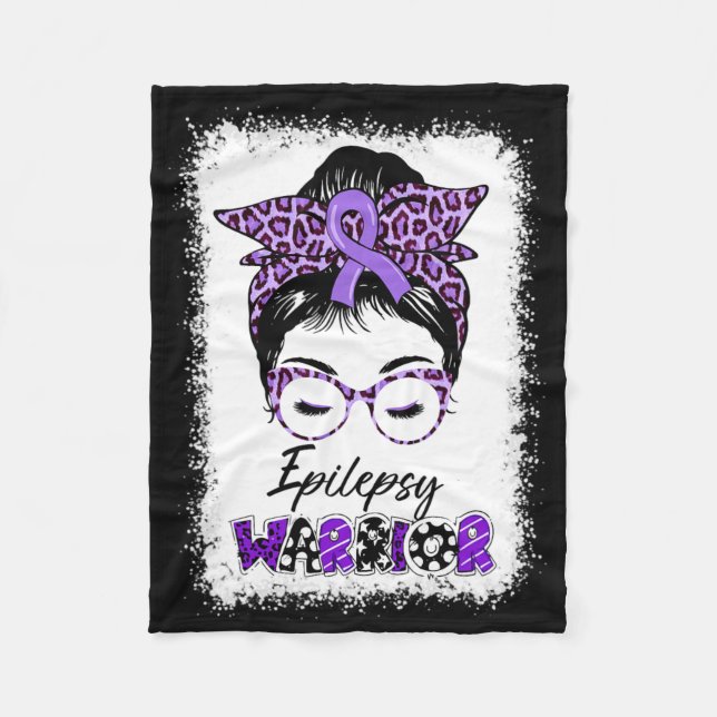 Epilepsy Awareness Messy Bun Warrior Leopard Bynda Fleecefilt (Framsidan)