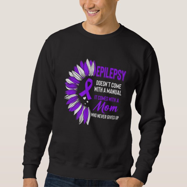 Epilepsy Awareness Mom Mother Sunflower Purple Rib Lång Ärmad Tröja (Framsida)