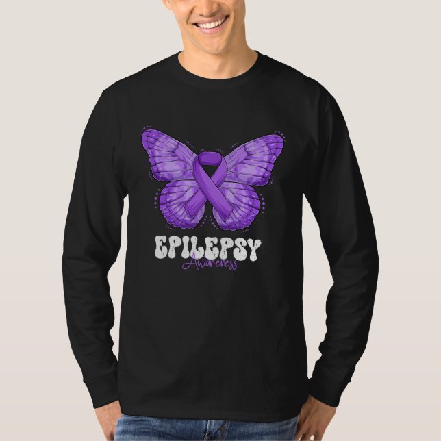 Epilepsy Awareness Month Purple Ribbon Butterfly T Shirt (Framsida)
