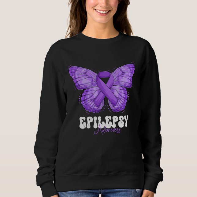 Epilepsy Awareness Month Purple Ribbon Butterfly T Shirt (Framsida)