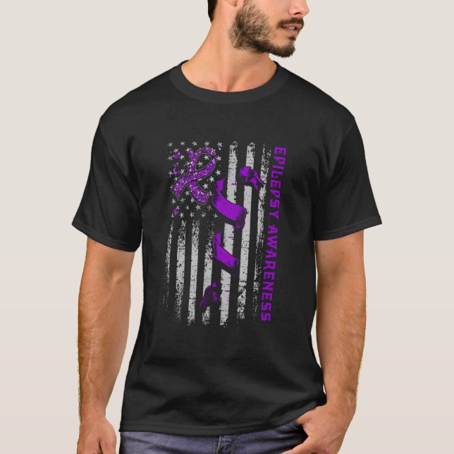 Epilepsy Awareness Patriotic Us American Flagpurpl T Shirt (Framsida)
