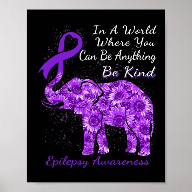 Epilepsy Awareness Sunflower Elephant Be Kind  Poster (Framsidan)
