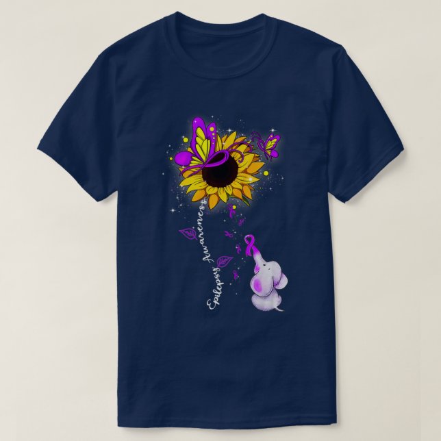 Epilepsy Awareness Sunflower Elephant Men Womens  T Shirt (Design framsida)