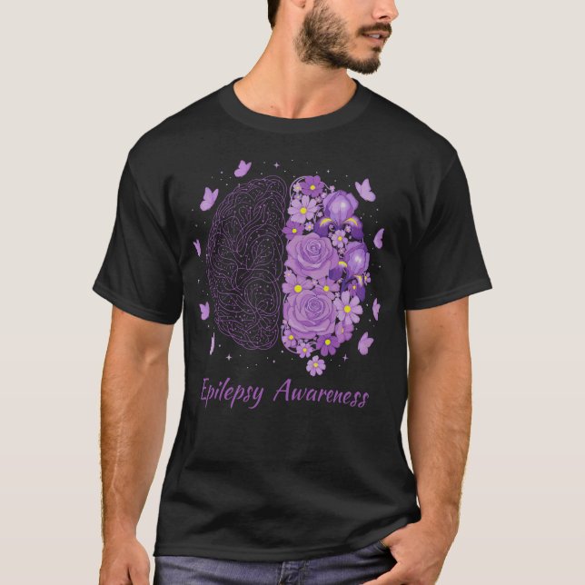 Epilepsy Awareness Support Squad Purple Brain Flow T Shirt (Framsida)