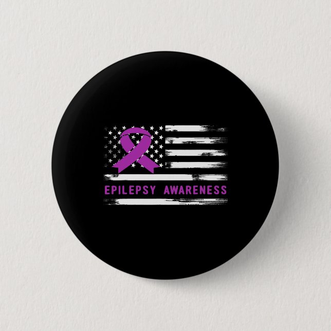 Epilepsy Awarness American Flag Purple Ribbon  Knapp (Framsida)