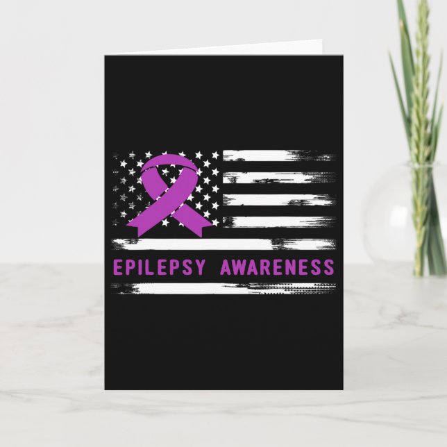 Epilepsy Awarness American Flag Purple Ribbon  Kort (Framsida)