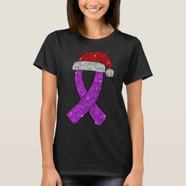 Epilepsy Christmas Hat Purple Awareness Ribbon Sei T Shirt (Framsida)