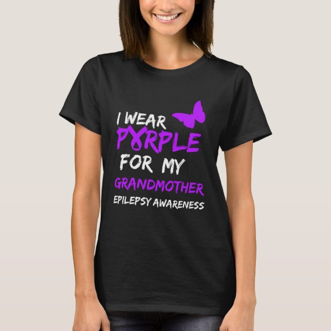 Epilepsy I Wear Purple For My Grandmother Ribbon T Shirt (Framsida)