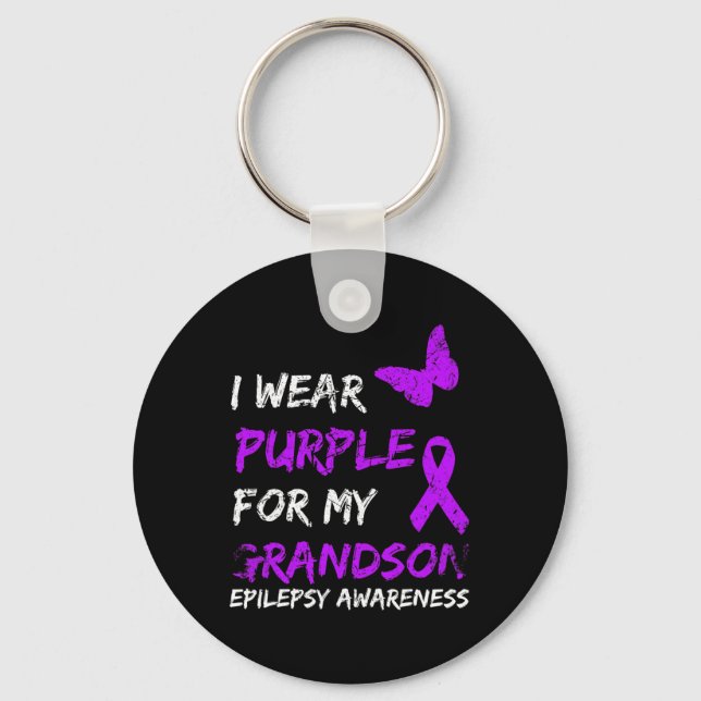 Epilepsy I Wear Purple For My Grandson Ribbon  Nyckelring (Framsida)