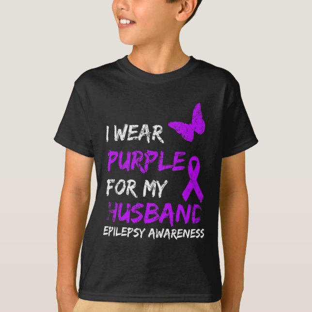 Epilepsy I Wear Purple For My Husbynd Ribbon  T Shirt (Framsida)