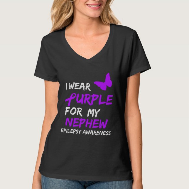Epilepsy I Wear Purple For My Nephew Ribbon T Shirt (Framsida)