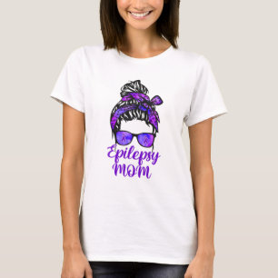 Epilepsy Mamma Messy Bun Hair Glasses Bandana Lila T Shirt