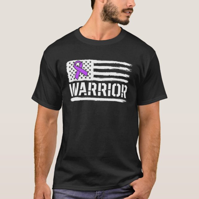 Epilepsy Warrior Gift Lila American Flagga Awarene T Shirt (Framsida)