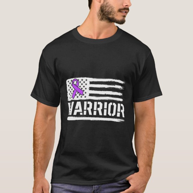 Epilepsy Warrior Gift Lila American Flagga Awarene T Shirt (Framsida)