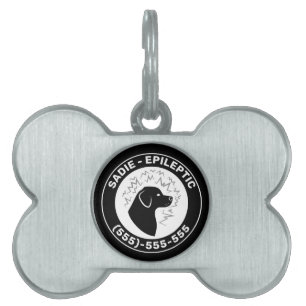 Epileptisk hund svart hundsilhuett & husdjursinfor ID-bricka husdjur