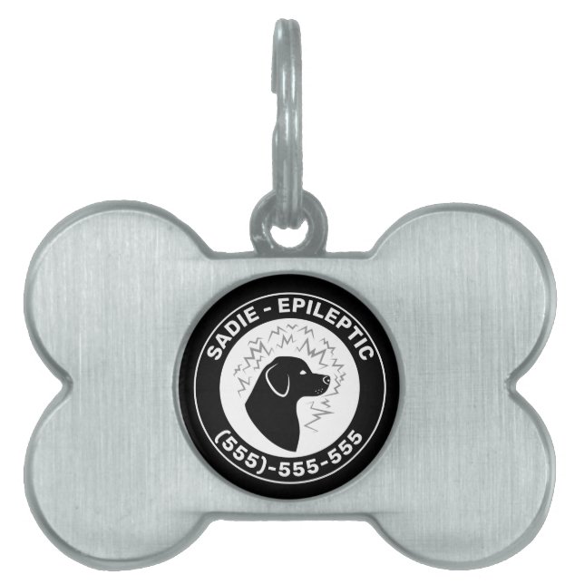 Epileptisk hund svart hundsilhuett & husdjursinfor ID-bricka husdjur (Framsidan)