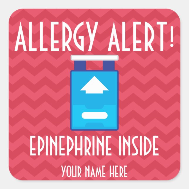 Epinephrine Allergy Alert Stickers Fyrkantigt Klistermärke (Framsida)