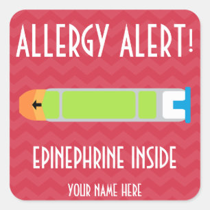 Epinephrine Allergy Alert Stickers Fyrkantigt Klistermärke