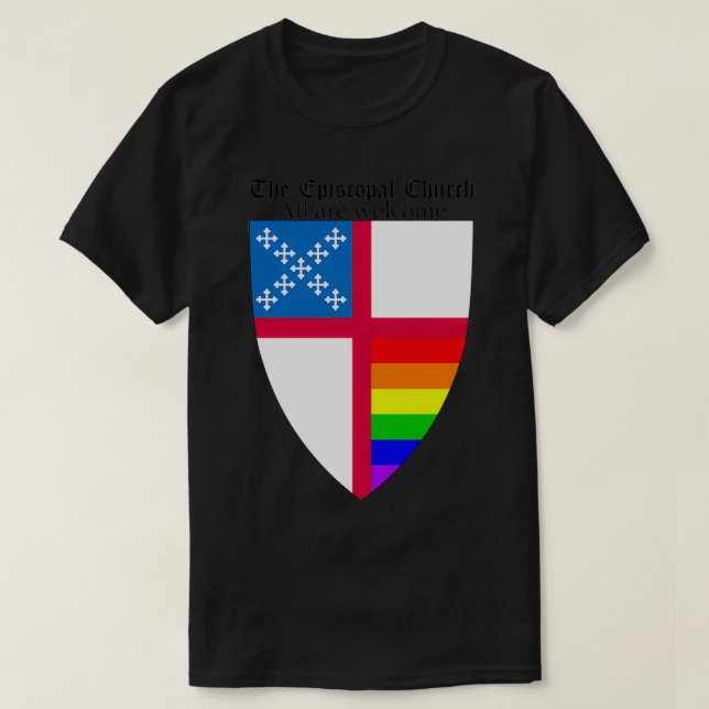Episcopal Church Shield with Rainbow Pride Horizon T Shirt (Design framsida)