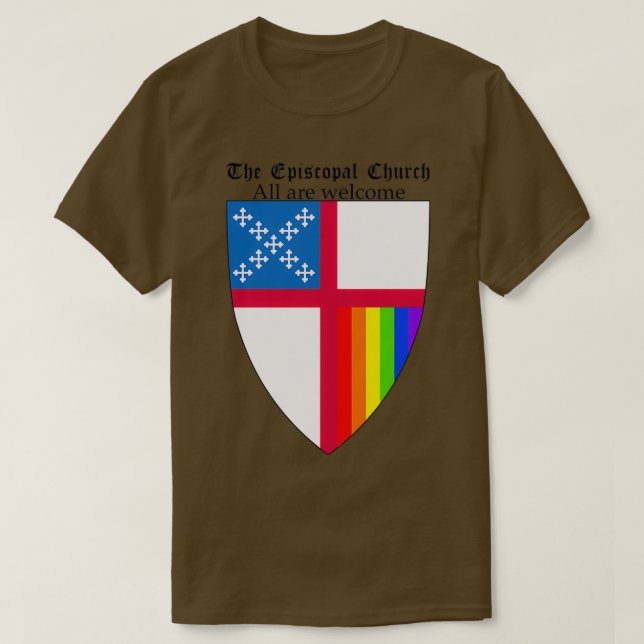 Episcopal Church Shield with Rainbow Pride Vertica T Shirt (Design framsida)