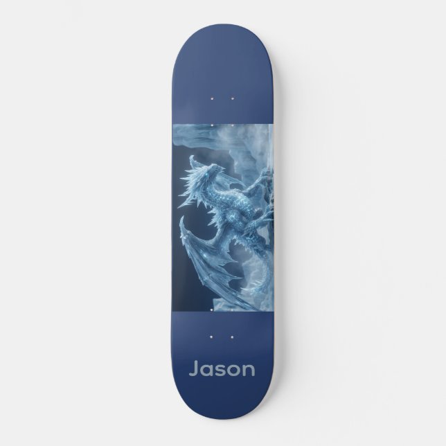 Episk 3D Blå Isdrake  Mini Skateboard Bräda 18,5 Cm (Framsida)