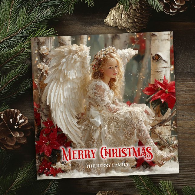 Episk änglaengel röd guld festlig inspirerande  julkort (Epic angelic angel red gold festive inspiriting card)