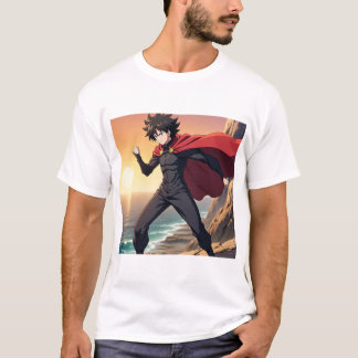 Episk Anime Hjälte vid Solnedgång – Kraftfull Krig T Shirt
