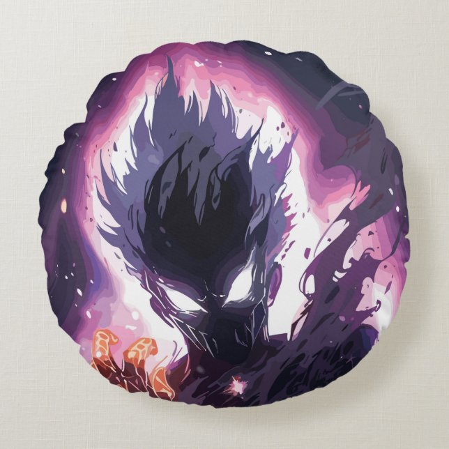 Episk Anime Monster Illustration Rund Kudde (Framsidan)