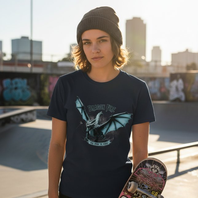 Episk Blå Drakon - Stig Ur Askan Fantasi T Shirt (Skapare uppladdad)