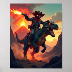 Episk Cowboy Katt Ridande Dinosaurie Fantasy Sci Poster
