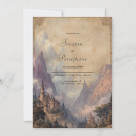 Episk Fantasy Bergs Slott Antik Ram Bröllop Inbjudningar