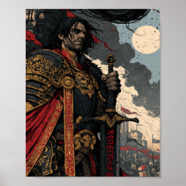 Episk Fantasy Krigarkniv med Runor Poster