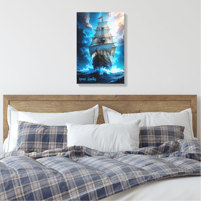 Episk Fantasy Segelfartyg Storm Ocean Canvastryck (Insitu (sovrum))